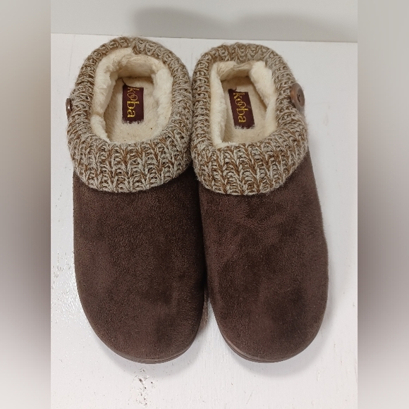KOOBA Women's Brown Suede Faux Fur Lined Memory Foam Slippers Or Shoes - Picture 2 of 7